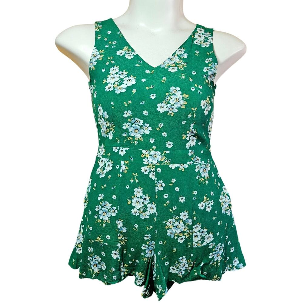 Loft Green Floral Romper with Pockets Size 2